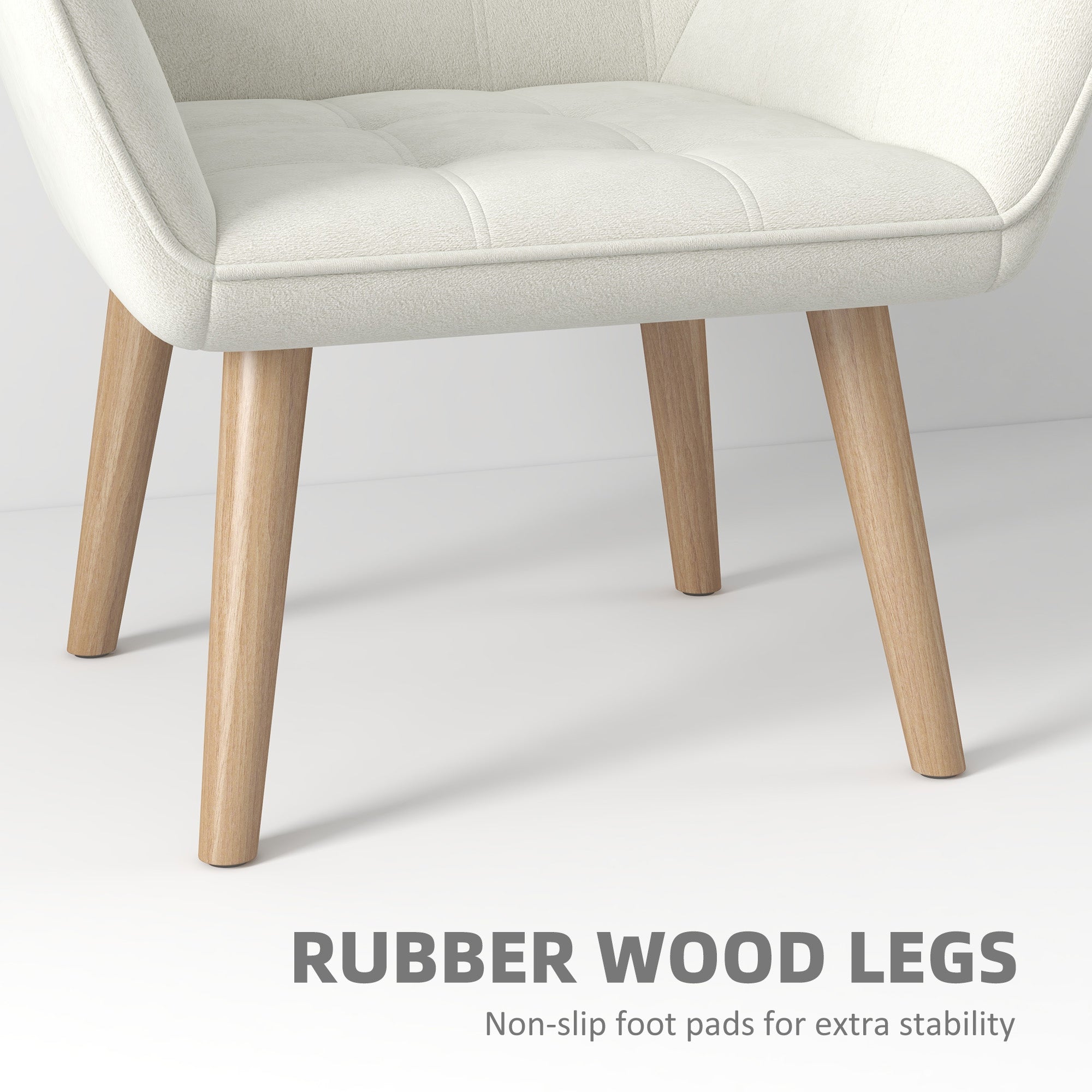 Accent Chair with Wide Arms, Slanted Back, Thick Padding, Rubber Wooden Legs, Cream White
