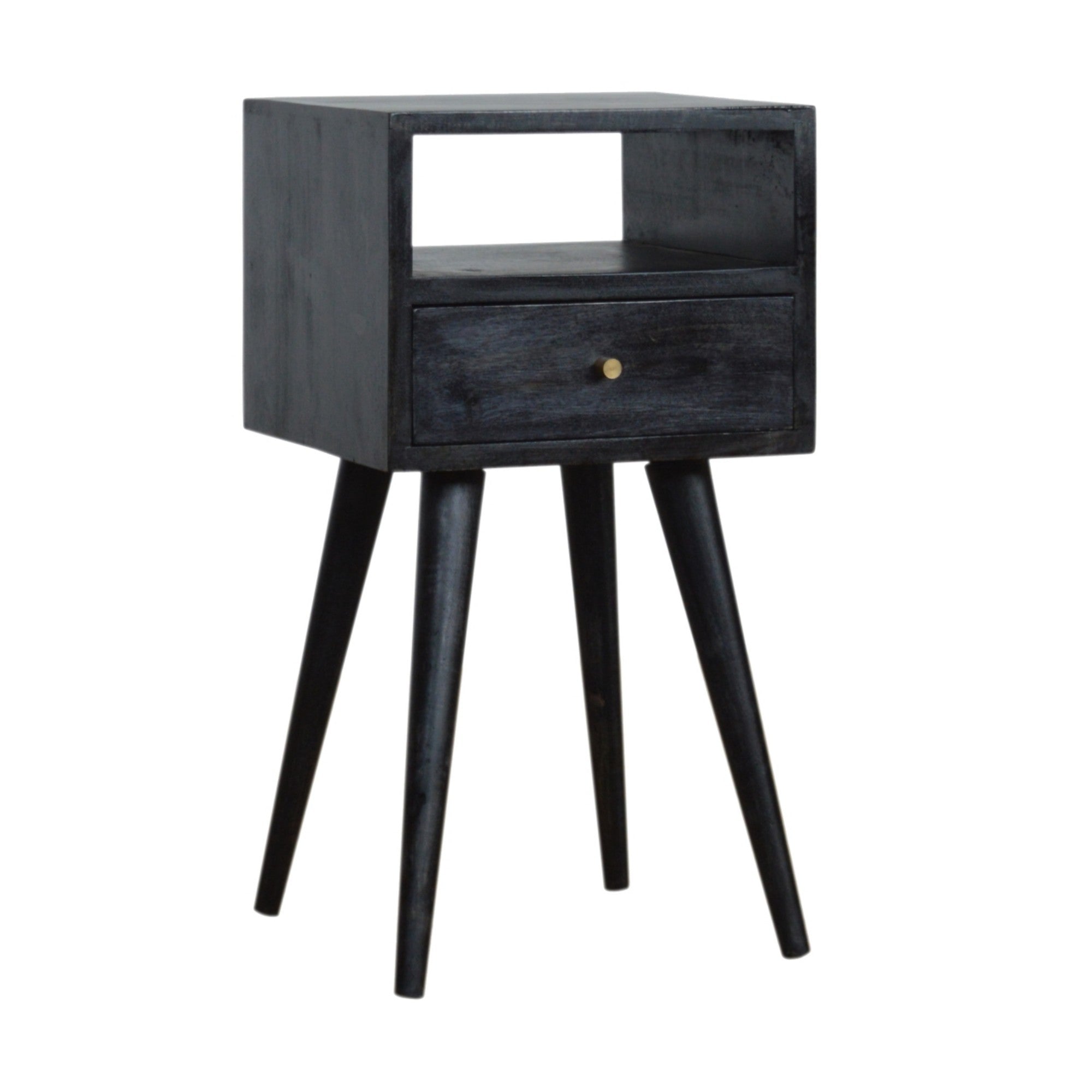 Solid Wood Mini Bedside, 1 Drawer 1 Slot, Ash Black