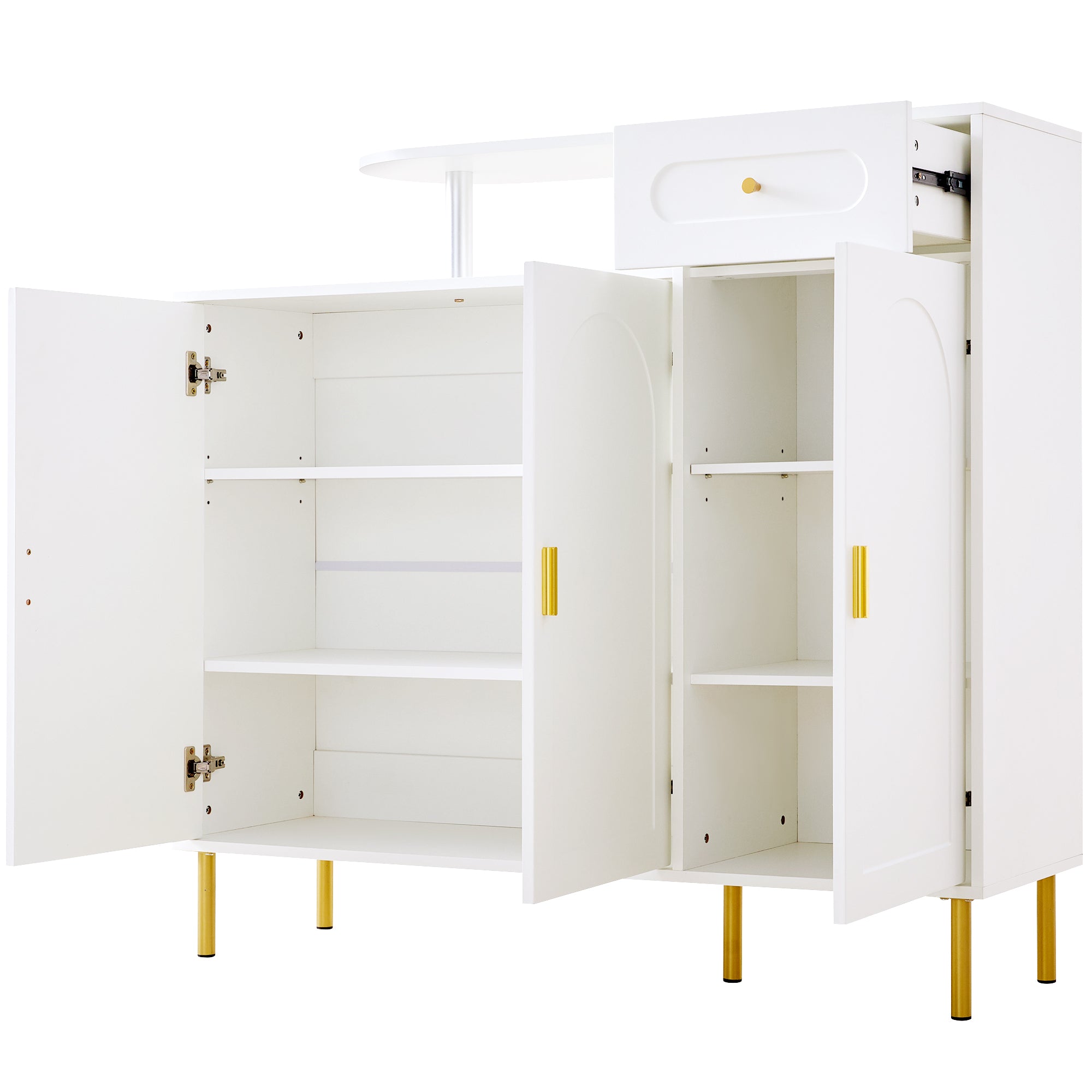 Chest of Drawers with Metal Handles, 1 Drawer, 3 Doors, on Metal Feet, White