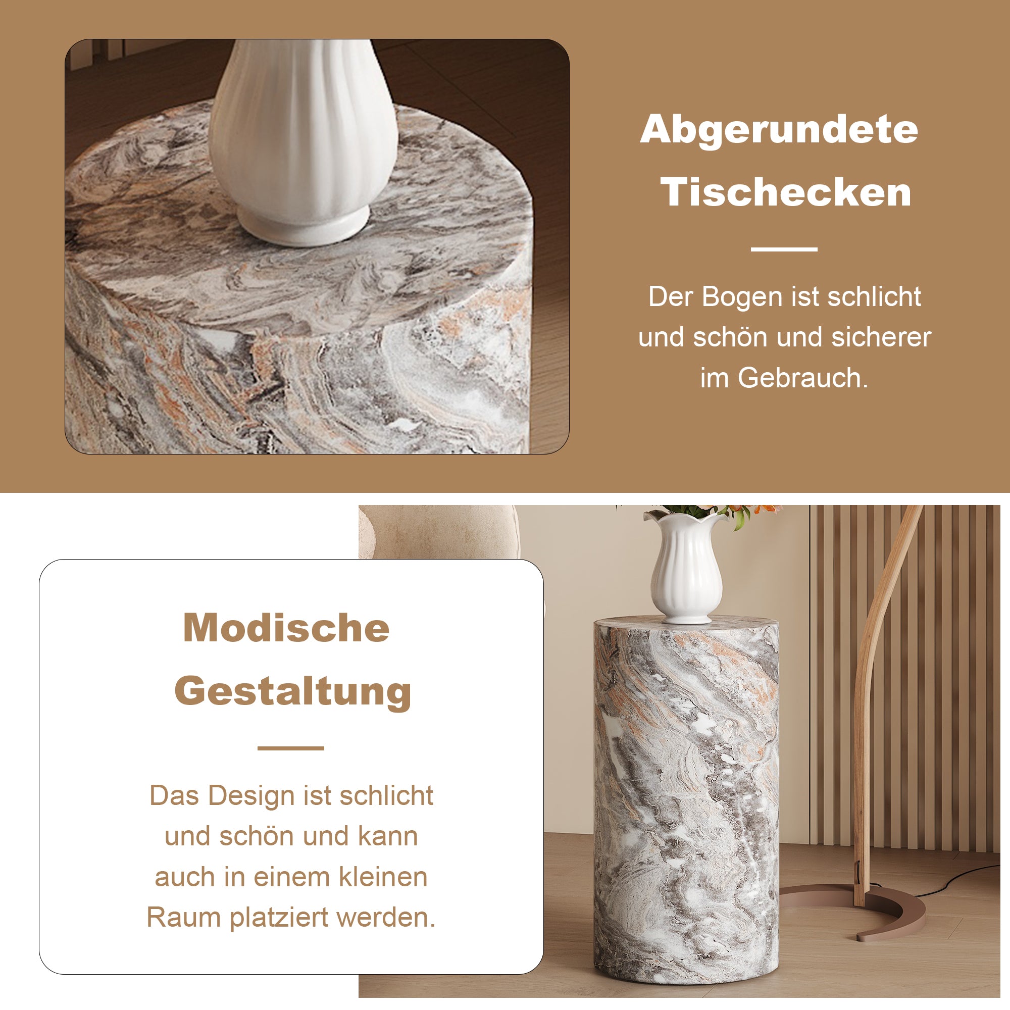 Coffee Table Round MDF Minimalist Design Small Side Table Grey Marble Look