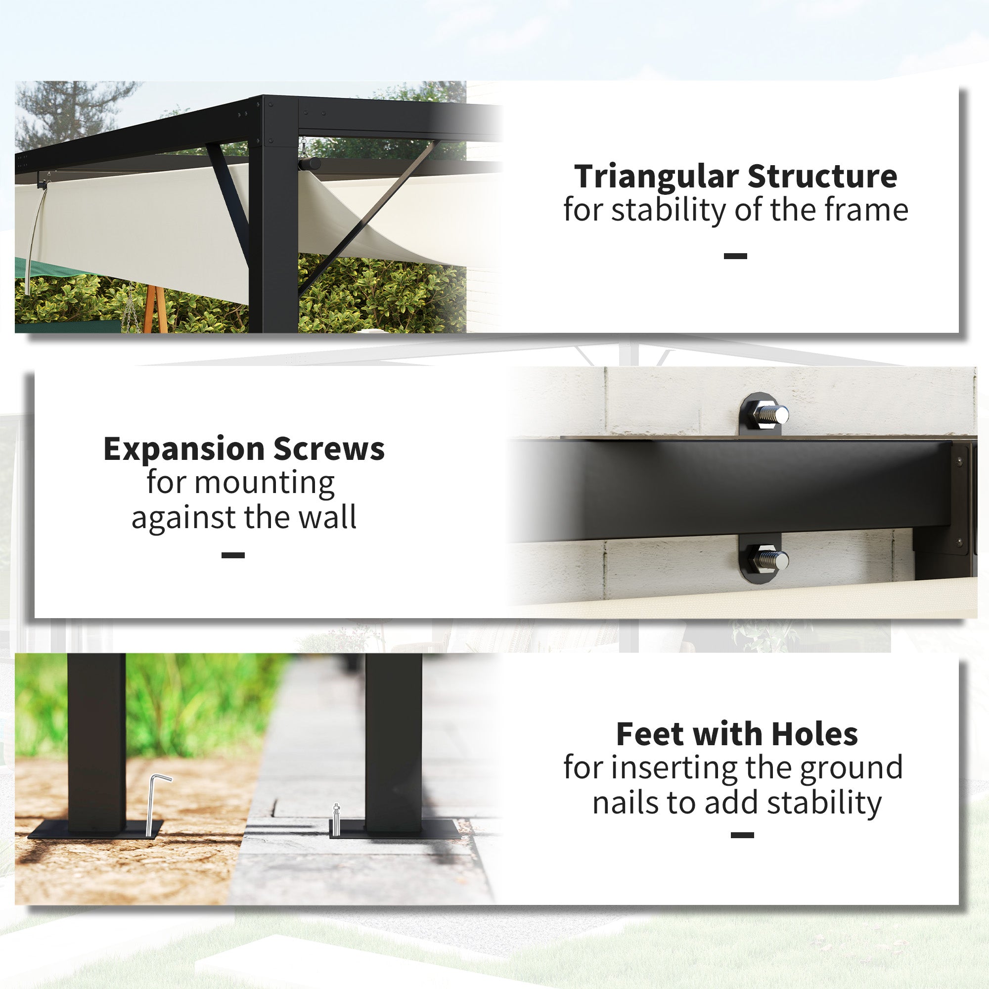 Pergola, 4 x 3 m Retractable Sliding Canopy, Cream