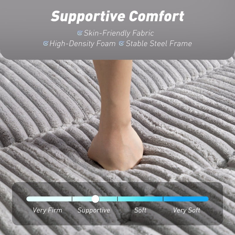 2 Seater Click Clack Sofa Bed, Pull Out Design, Light Grey Corduroy