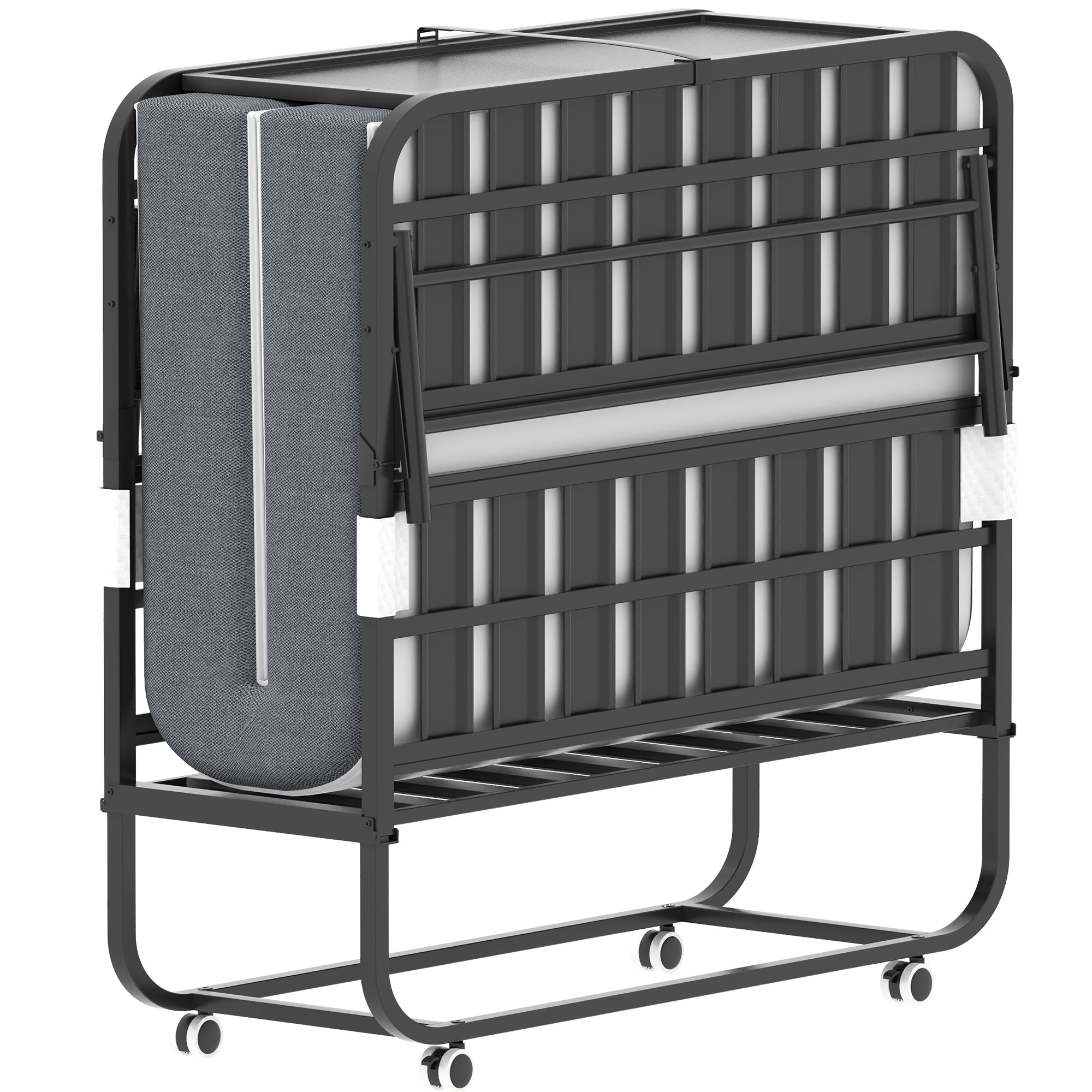 Folding Twin Bed Rollaway, 190x116cm with 9.5cm Memory Foam Mattress, Metal Frame