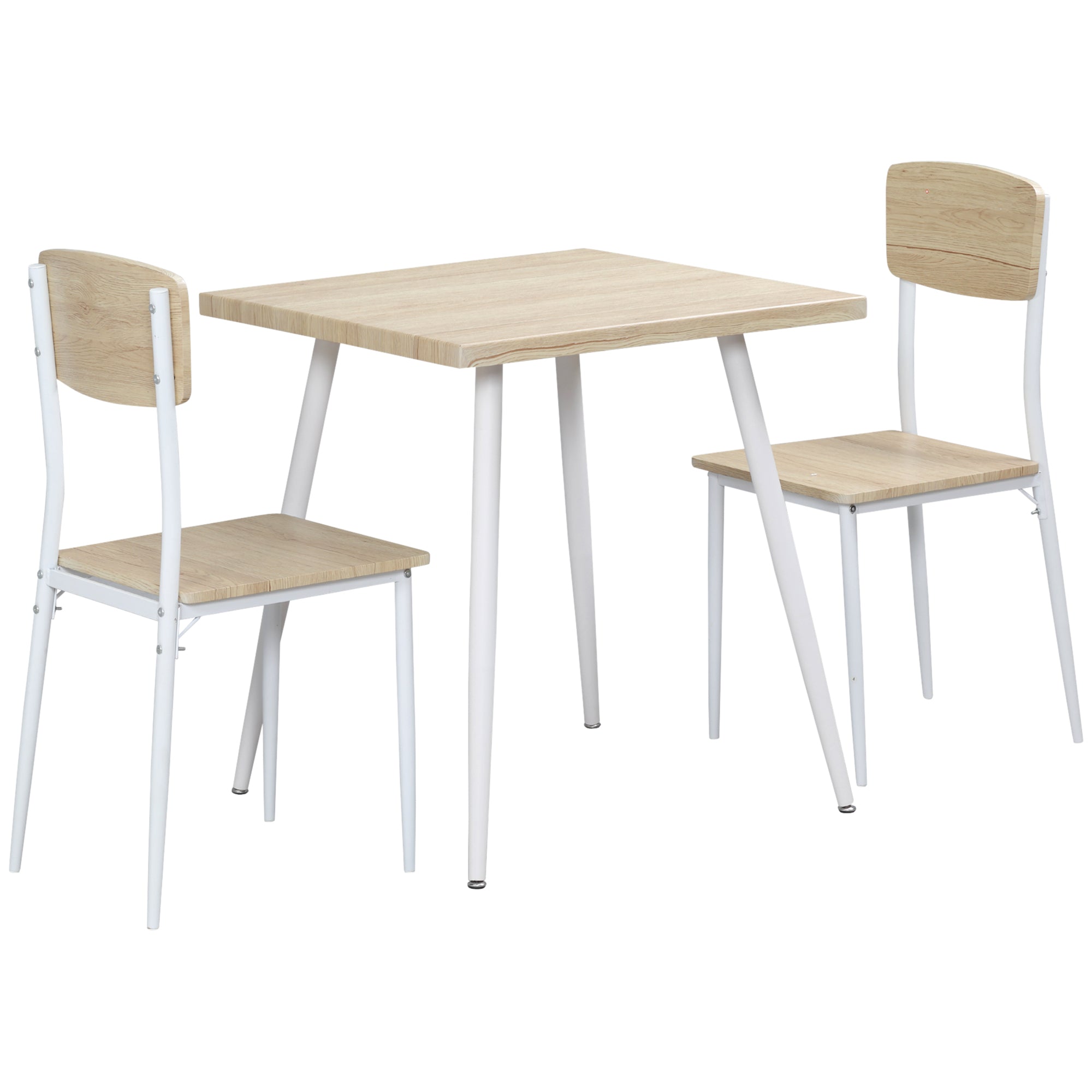 Dining Set 3-Piece 1 Table 2 Chairs MDF Metal Natural Wood Grain/White