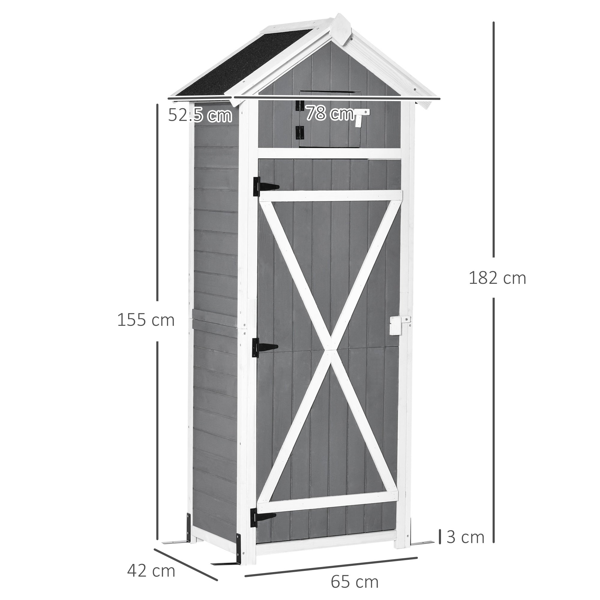 Garden Cabinet Wooden Tool Shed with Door and Roof Grey