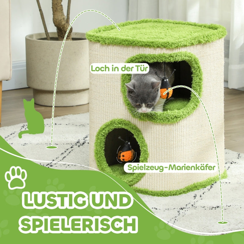 Cat Scratching Tower, 52cm, Cat Cave, Plush, Green/Cream White
