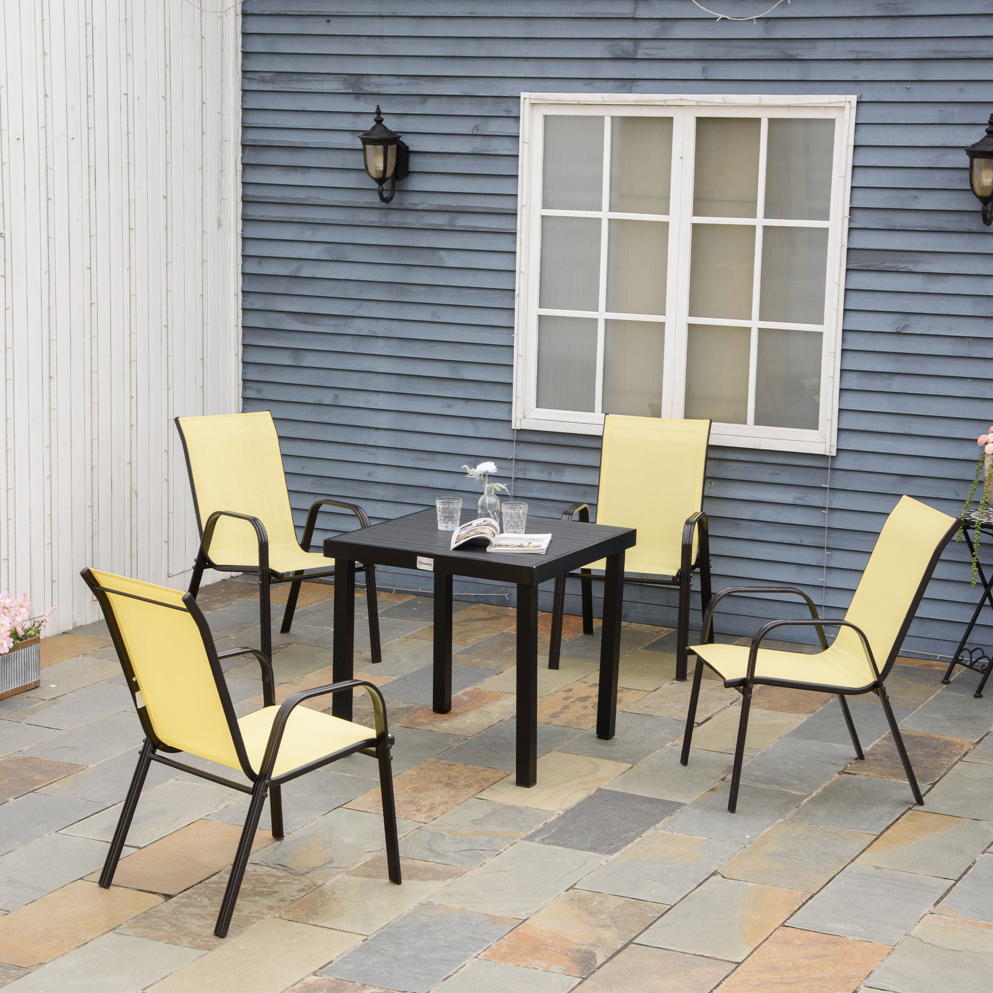 Stackable Mesh Seat Chairs, Set of Four, Beige