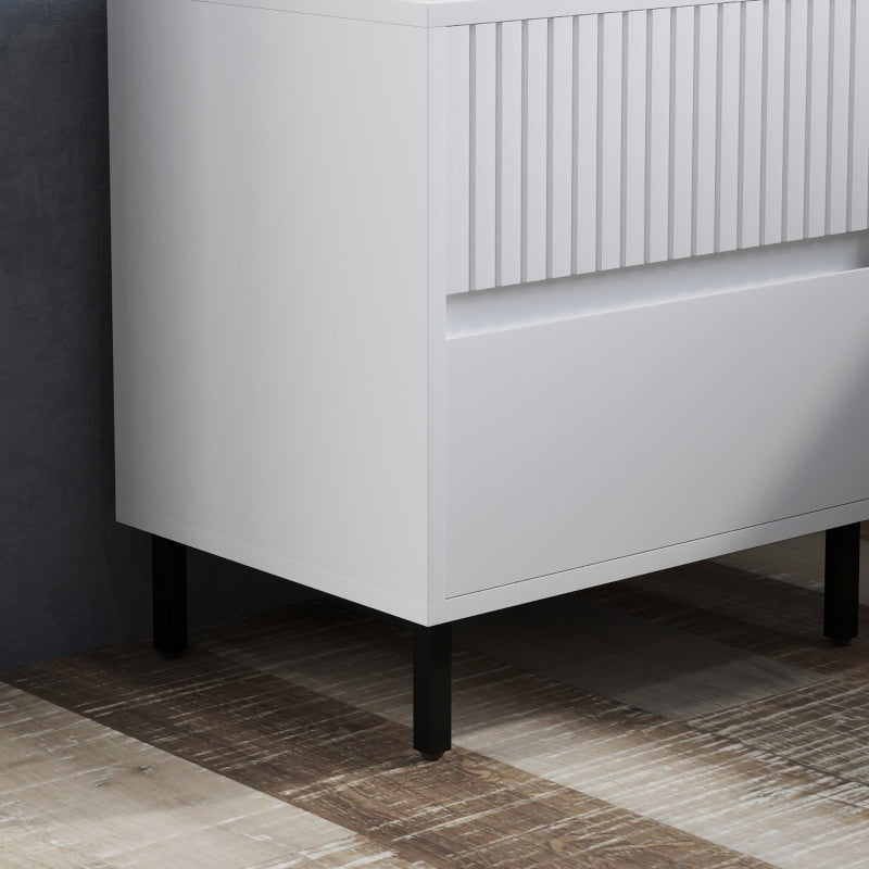 Simple Line Bedside Table Two-Drawer Indented White