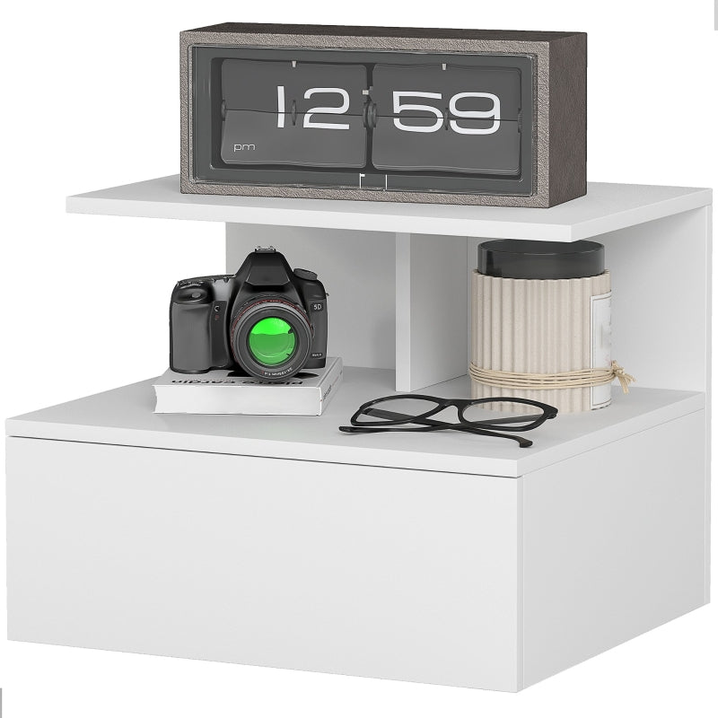 Hanging Nightstand, Drawer, Open Compartment, White