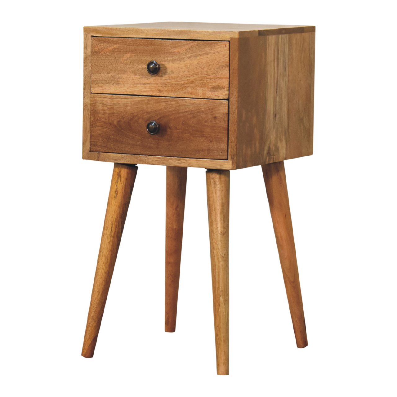 Solid Wood Mini Bedside, 2 Drawers, Brown