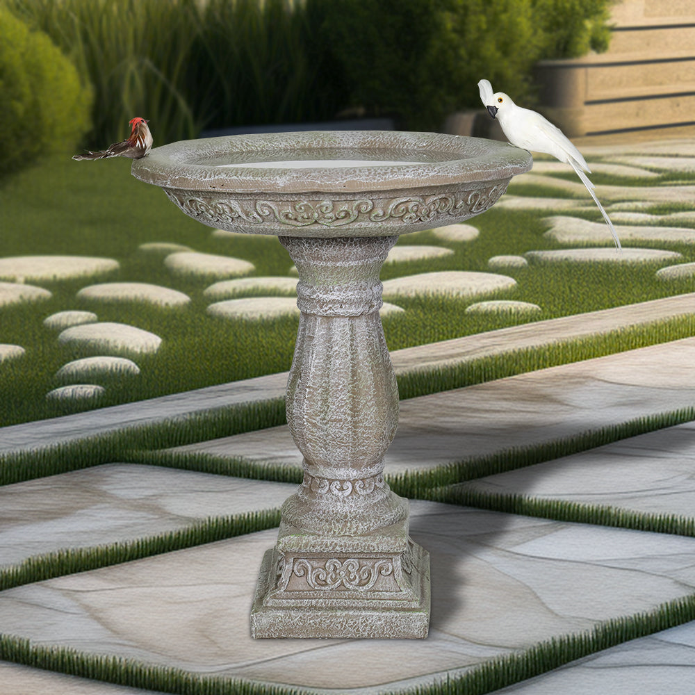 Concrete birdbath fountain 60.5 cm high x 51 cm diameter with carved base
