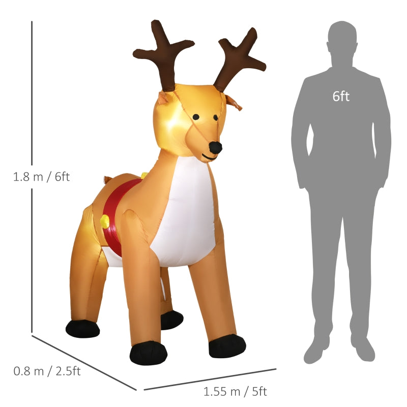Christmas Inflatable Reindeer Decoration, 6ft Indoor Outdoor w/ Lights