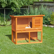 Rabbit Hutch Outdoor Guinea Pig Hutch 2-Tier with Opening Top, Wooden
