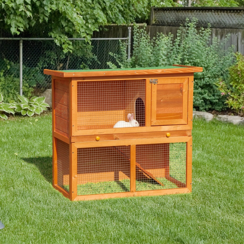 Rabbit Hutch Outdoor Guinea Pig Hutch 2-Tier with Opening Top, Wooden