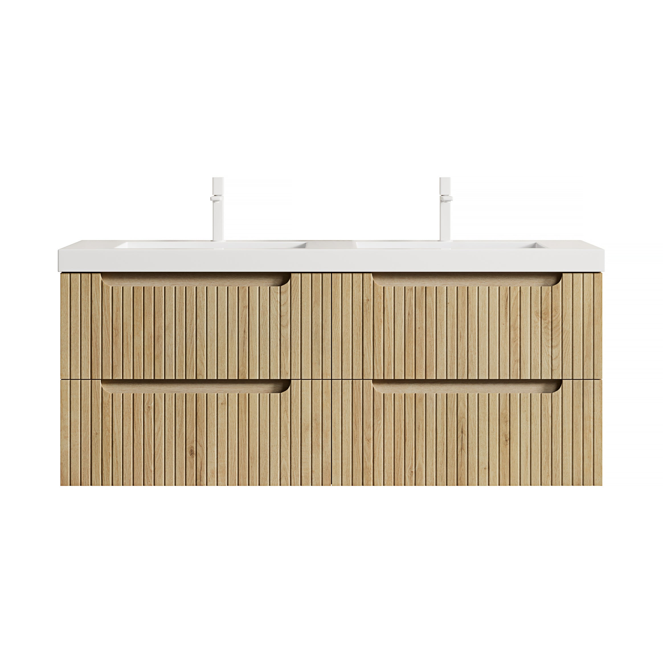 Floating Bathroom Vanity Unit with 2 Undermount Sinks and 4 Drawers, White Oak Wood Grain