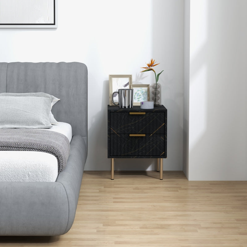Elegant Bedside Table Two-Drawer Black