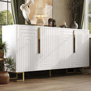 Sideboard with Geometric Design and Gold Handles, 152 x 40 x 75 cm, White