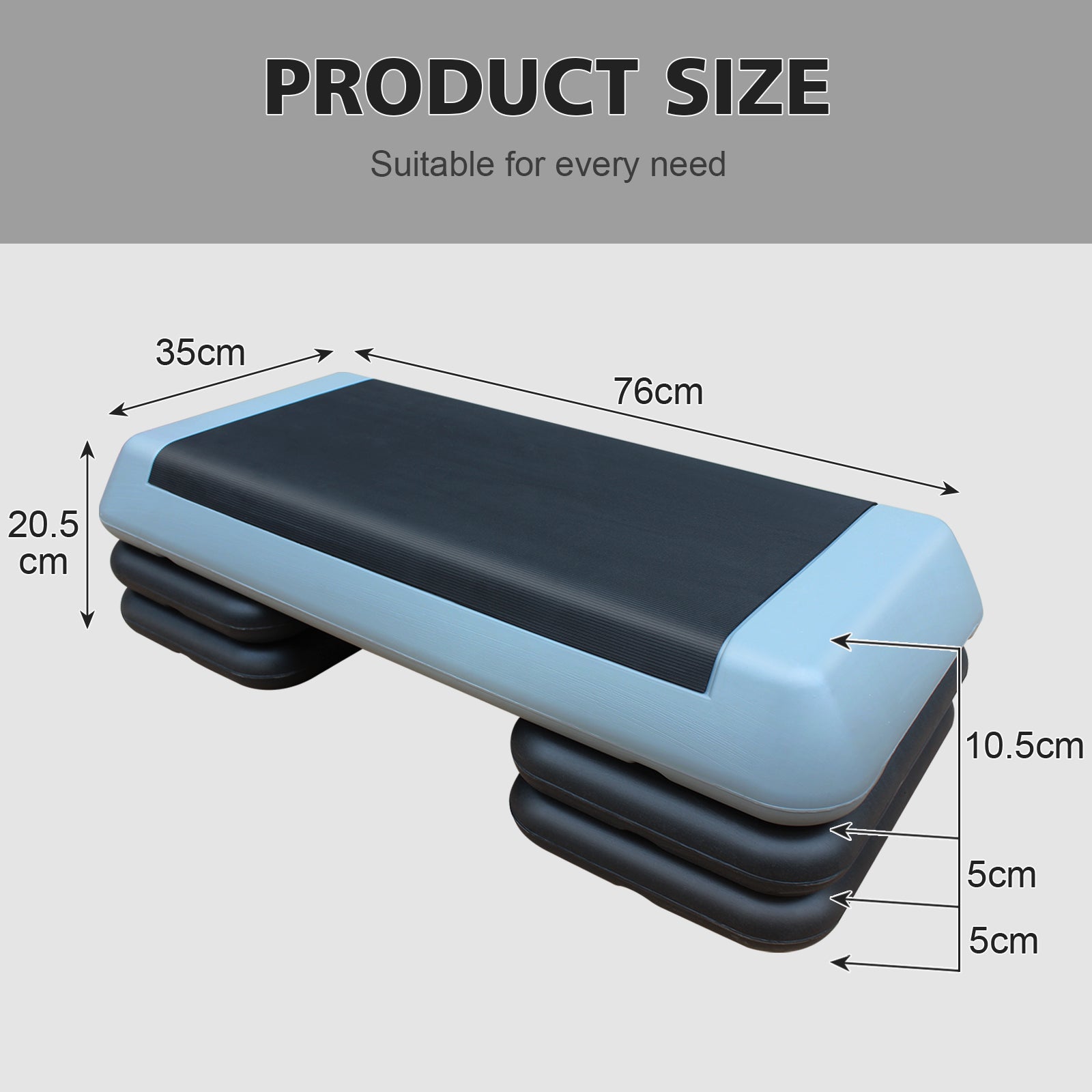 Adjustable Workout Aerobic Stepper, 76cm/28.5" with 4 Risers, Gray Black