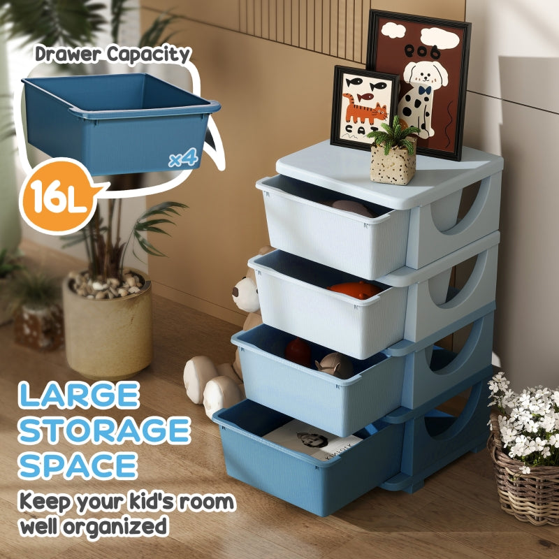 Kids Storage Boxes Four-Tier Four Drawers Blue