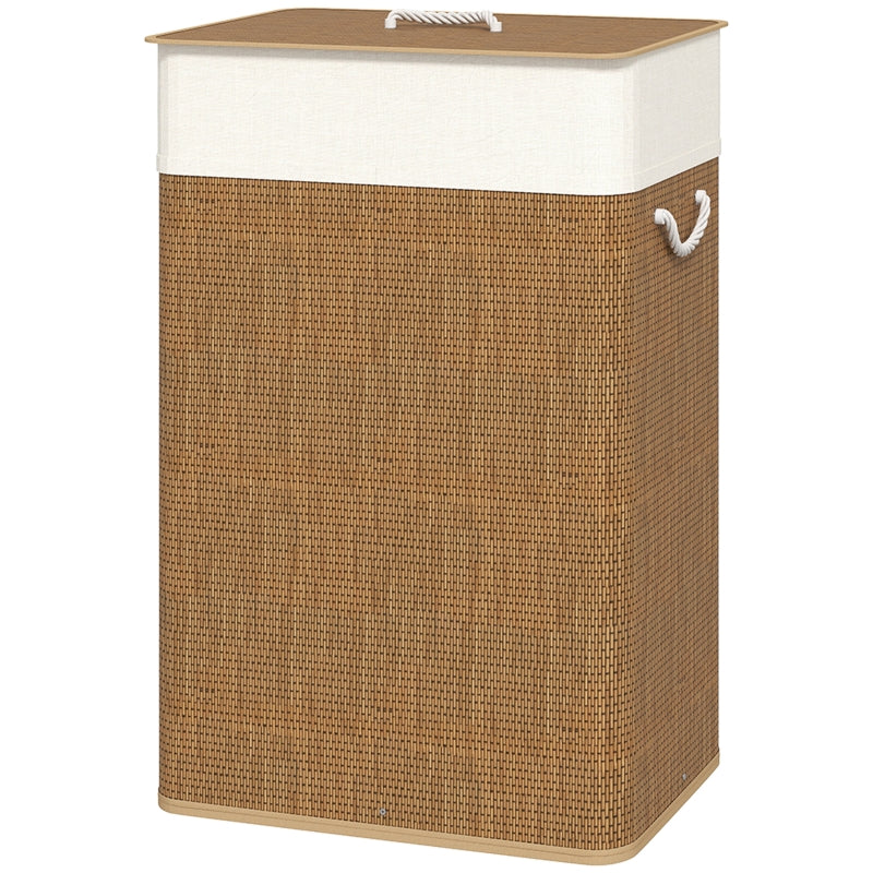 Bamboo Laundry Basket 72L with Lid, Rope Handles, Removable Laundry Bag, Brown