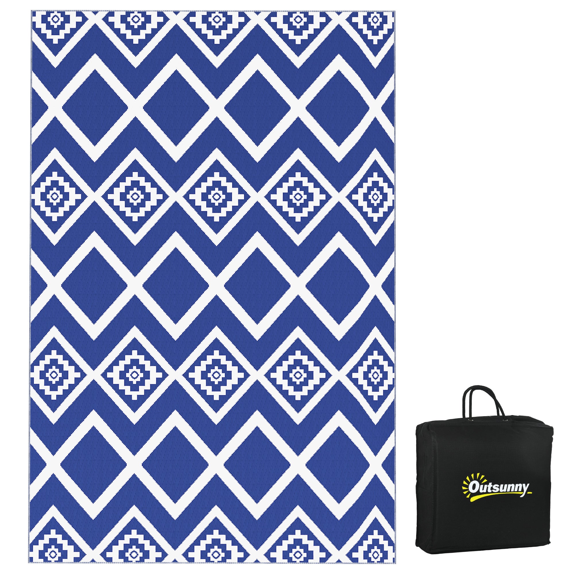 Outdoor Rug, Water-Repellent, with Carrying Bag, Plastic Blue-White