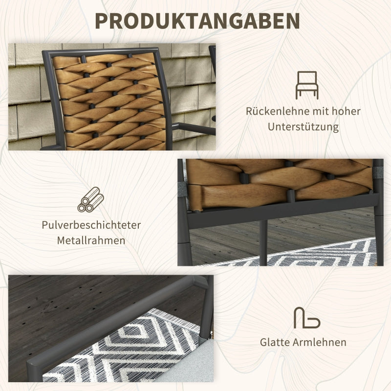 Rattan Garden Chairs, Set of 2, Stackable with Cushions, Grey Steel