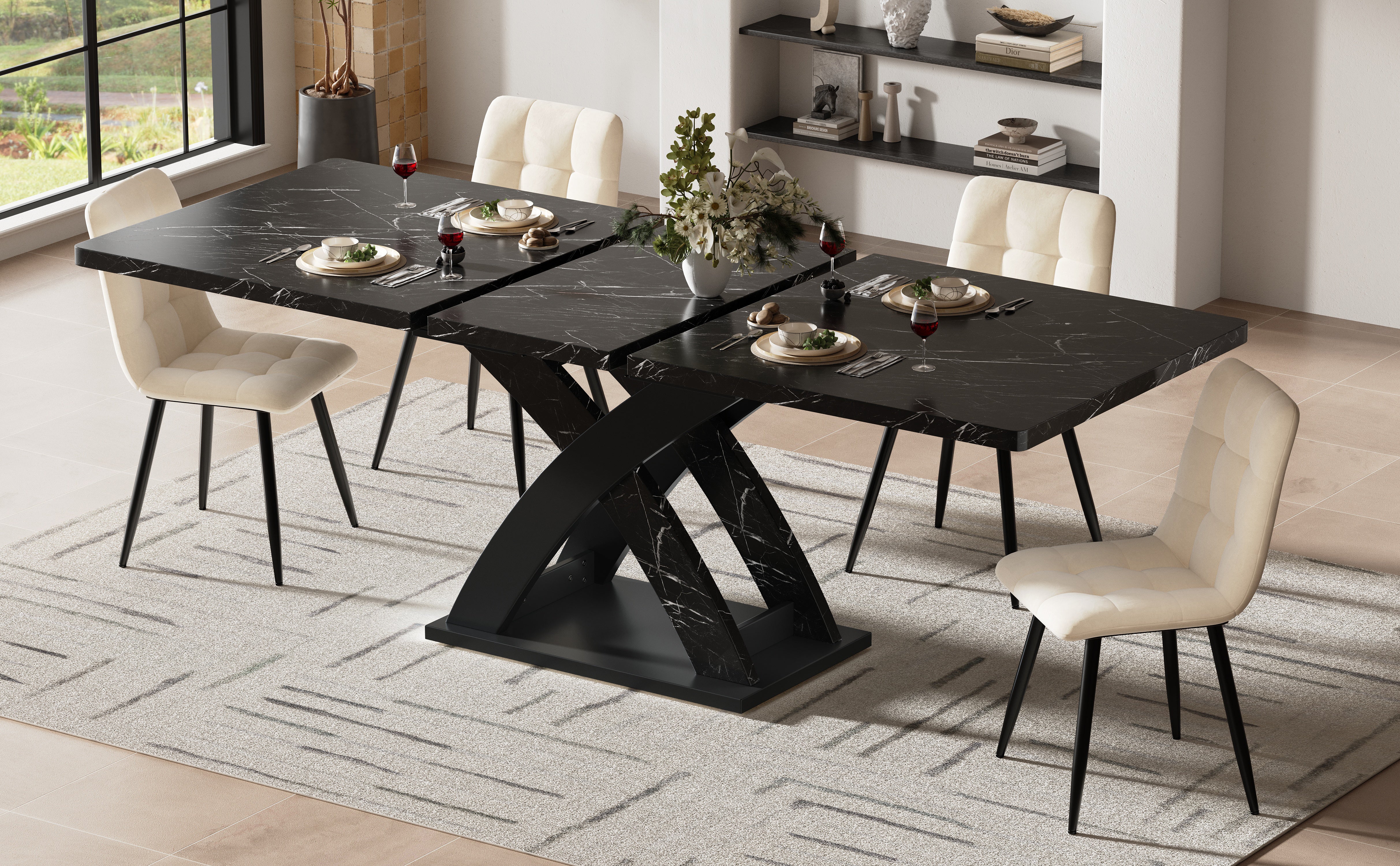 Extendable Dining Table 120-160cm 6 Seater - Black