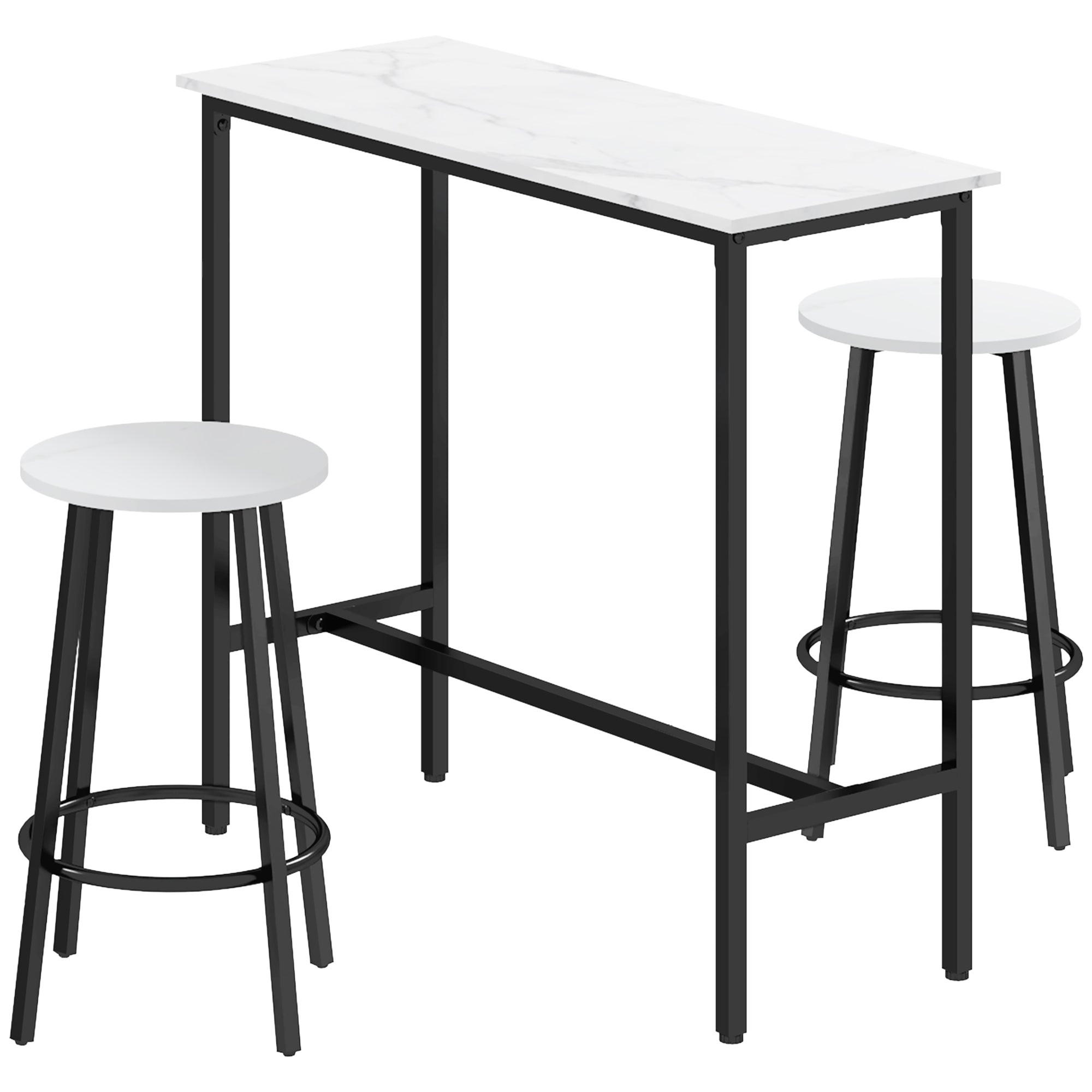 Three-Piece Bar Table Set Marble-Effect White/Black