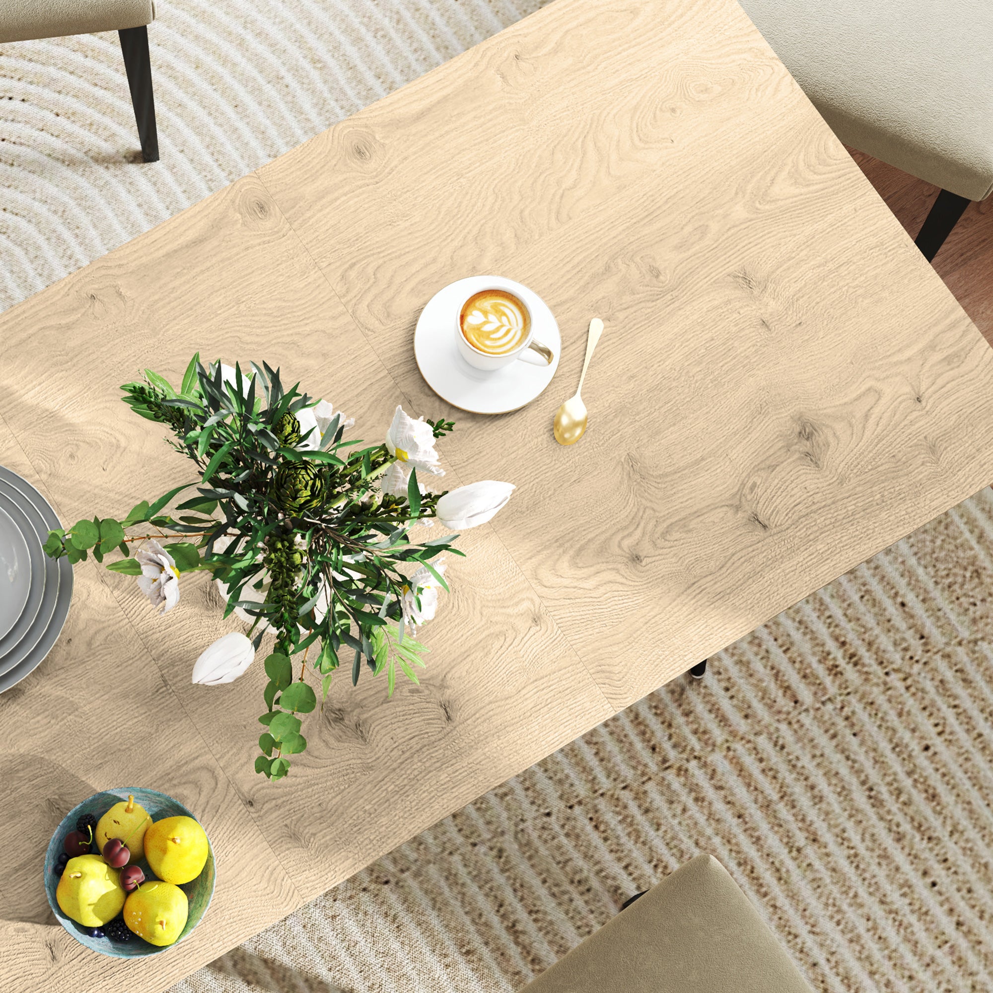 Extendable Dining Table 120/160 cm, 6-8 Person Kitchen Table Steel Legs, Natural Finish