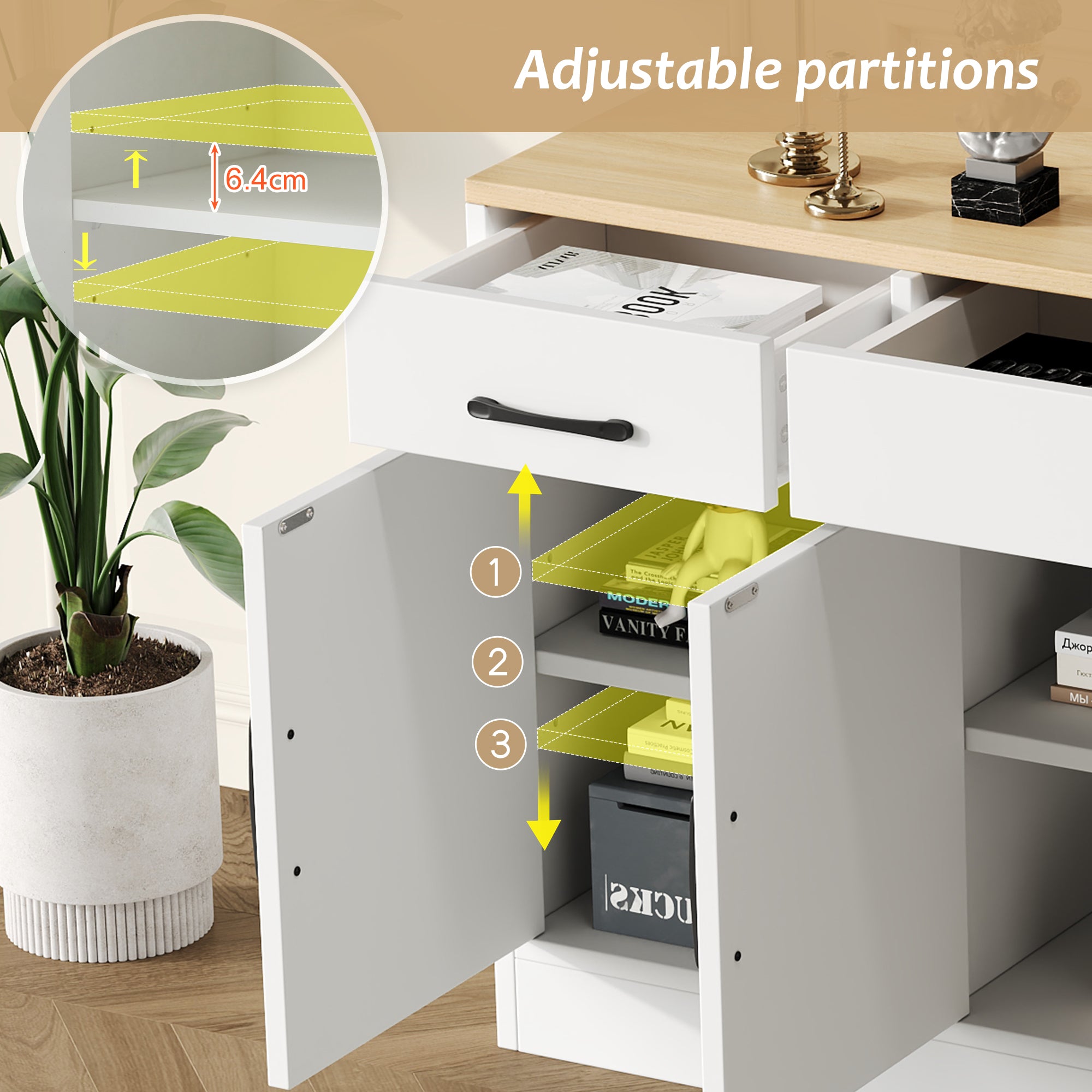 Sideboard Multifunctional Wooden Cabinet, White