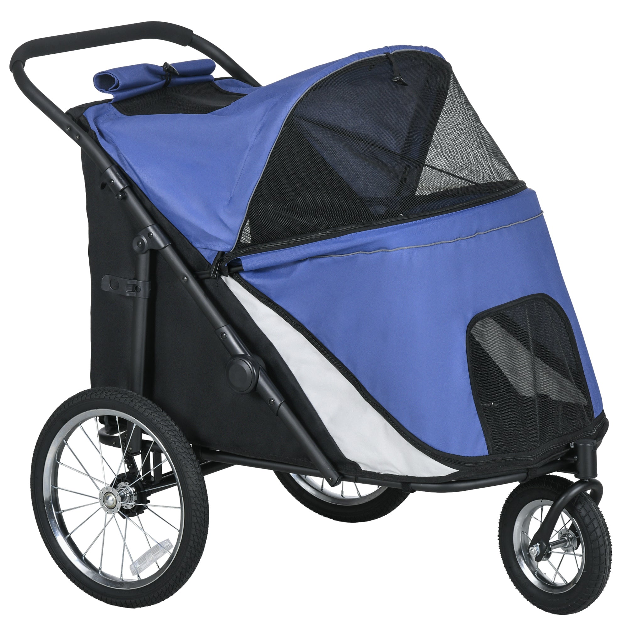 Dog Cart Foldable, Mesh Window, Large Wheels, Oxford Blue