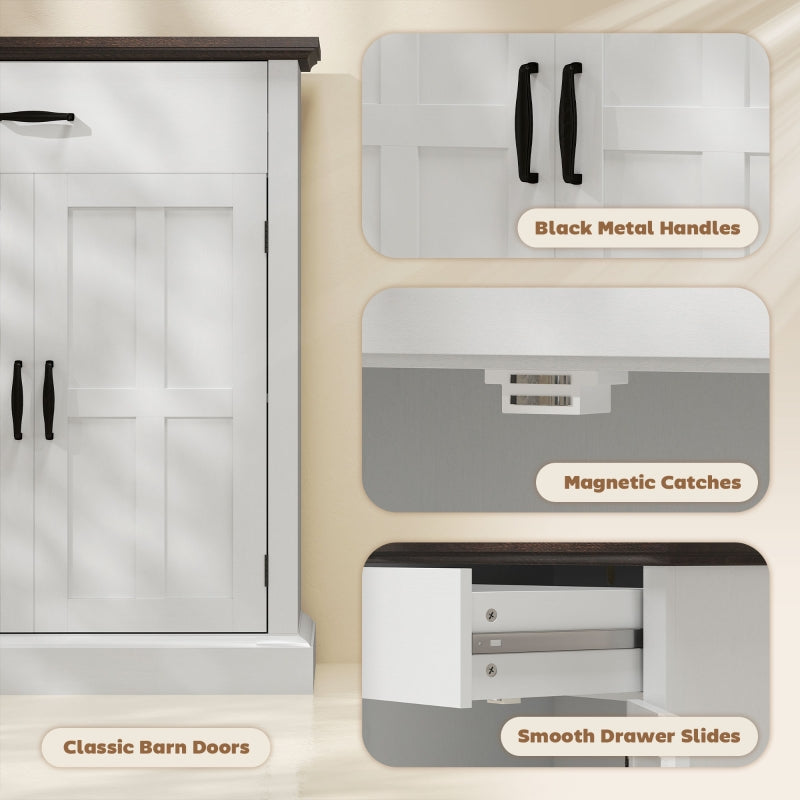 Farmhouse Sideboard, 3cm Thick Top 2 Barn Doors, White