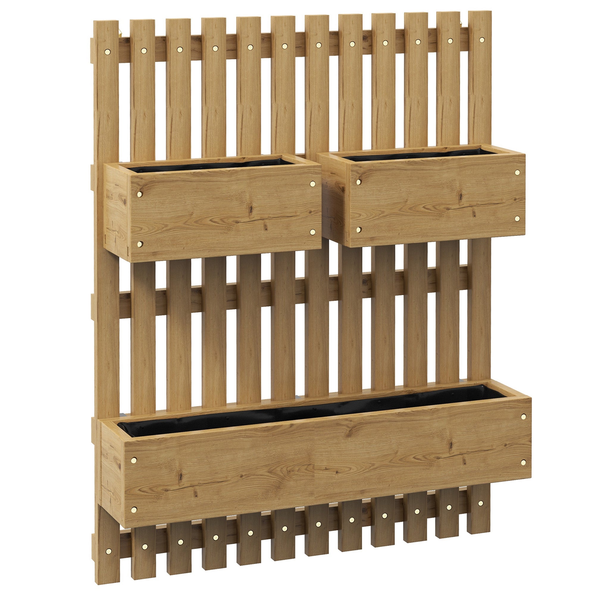 Wall-mounted Garden Planters with Trellis & 3 Planter Boxes, Carbonised Wood
