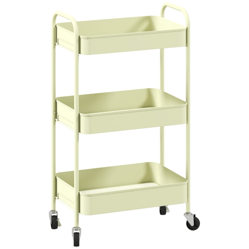 Three-Tier Storage Trolley, Steel, Green