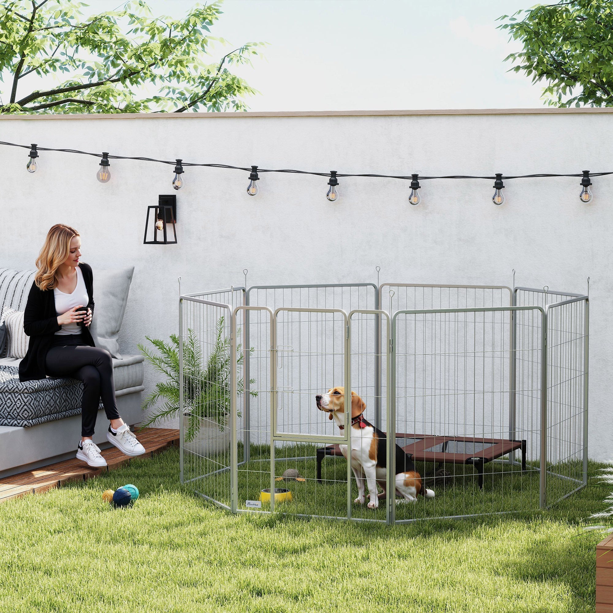 Puppy Playpen 8-Piece 100cm High Outdoor Run Steel Silver
