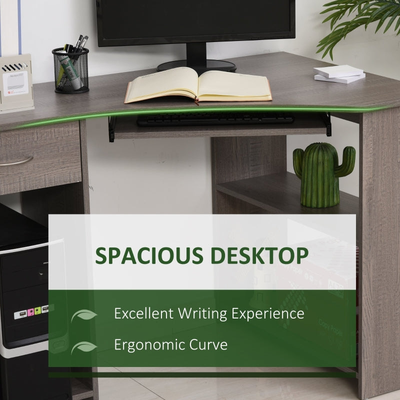 L-Shaped Corner Computer Desk with Shelves, Worktop, Keyboard Tray, Grey