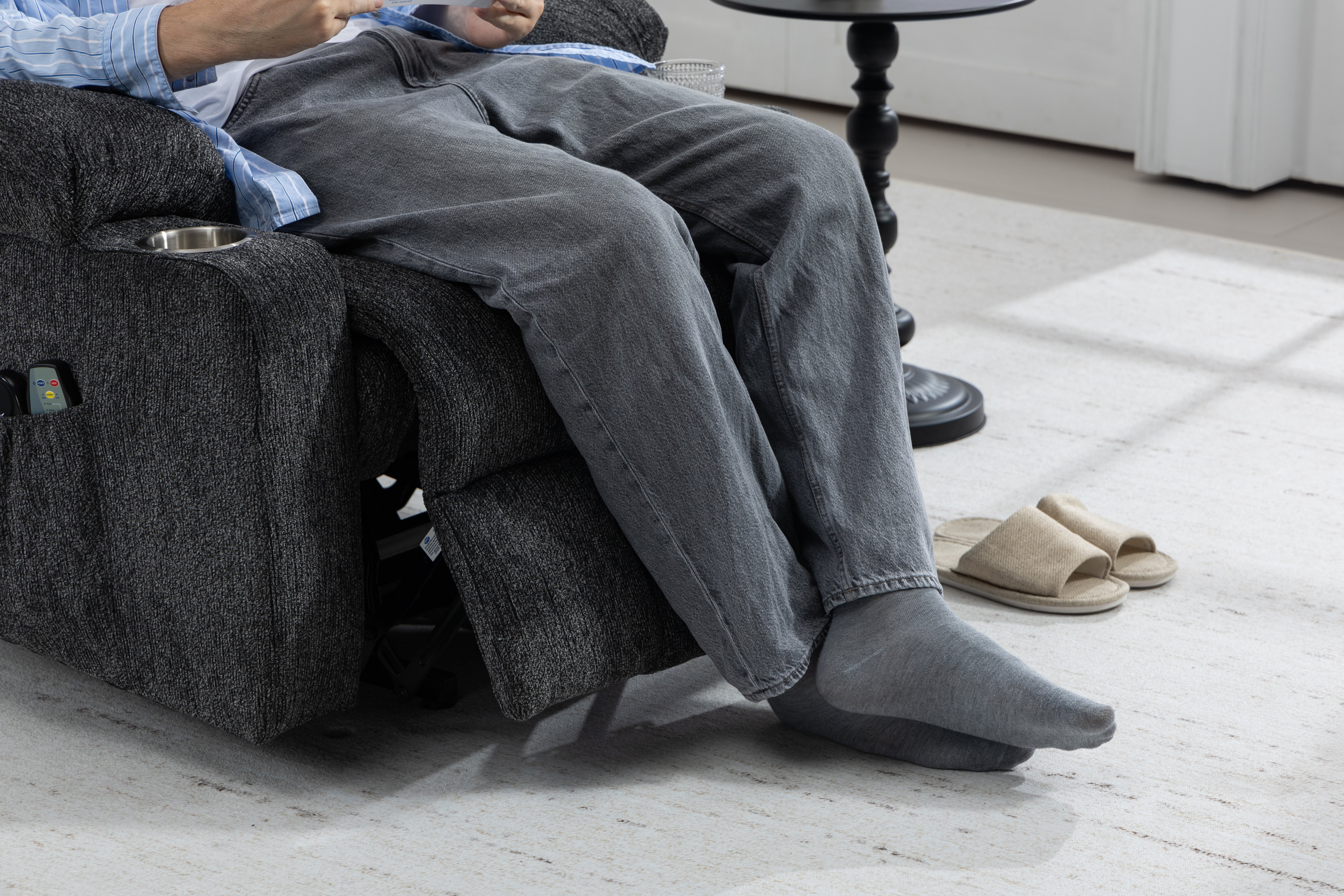 Electric Armchair Lift Assist Massage Heat Footrest Cup Holder - Dark Grey