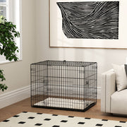 Dog Crate Foldable with 2 Doors, Tray & Soft Cushion, Black