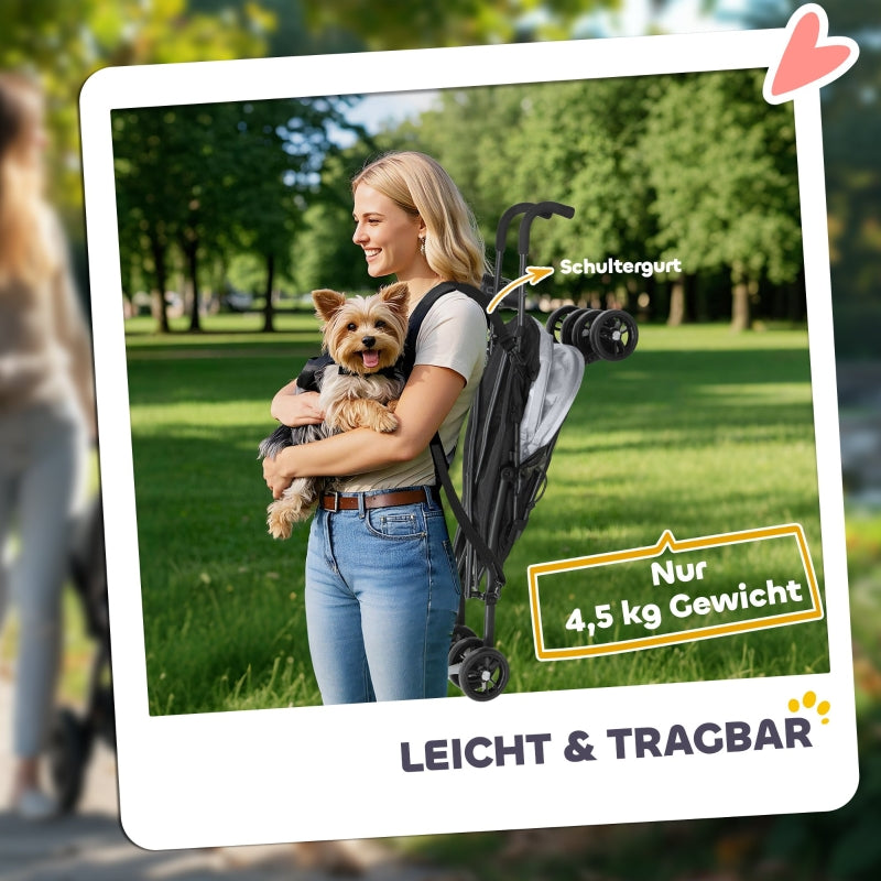 Pet Stroller, Safety Leash, Mesh Window, Light Grey