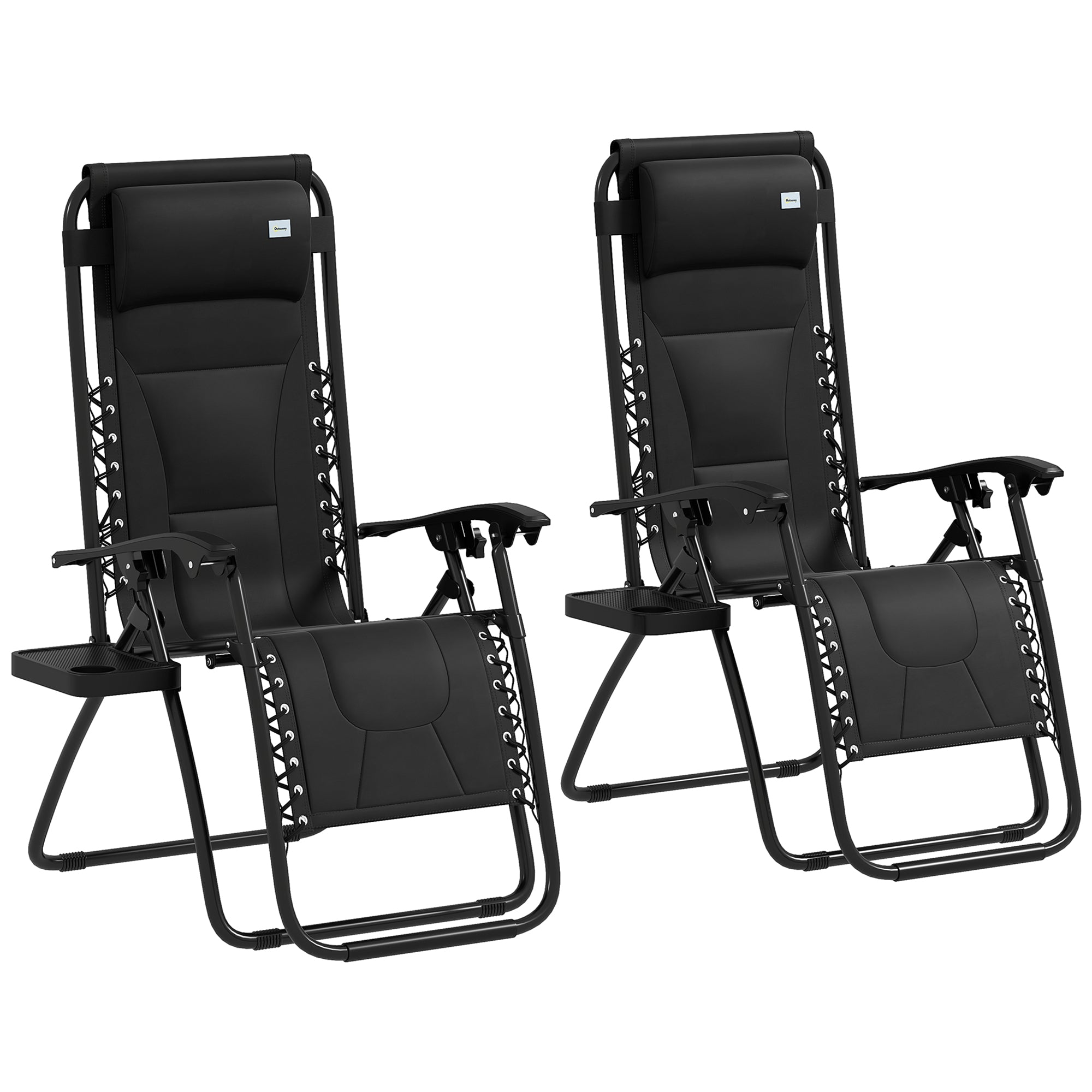 Zero Gravity Lounger Chair Set of 2, Folding Reclining with Padded Seat and Cup Holder, Black