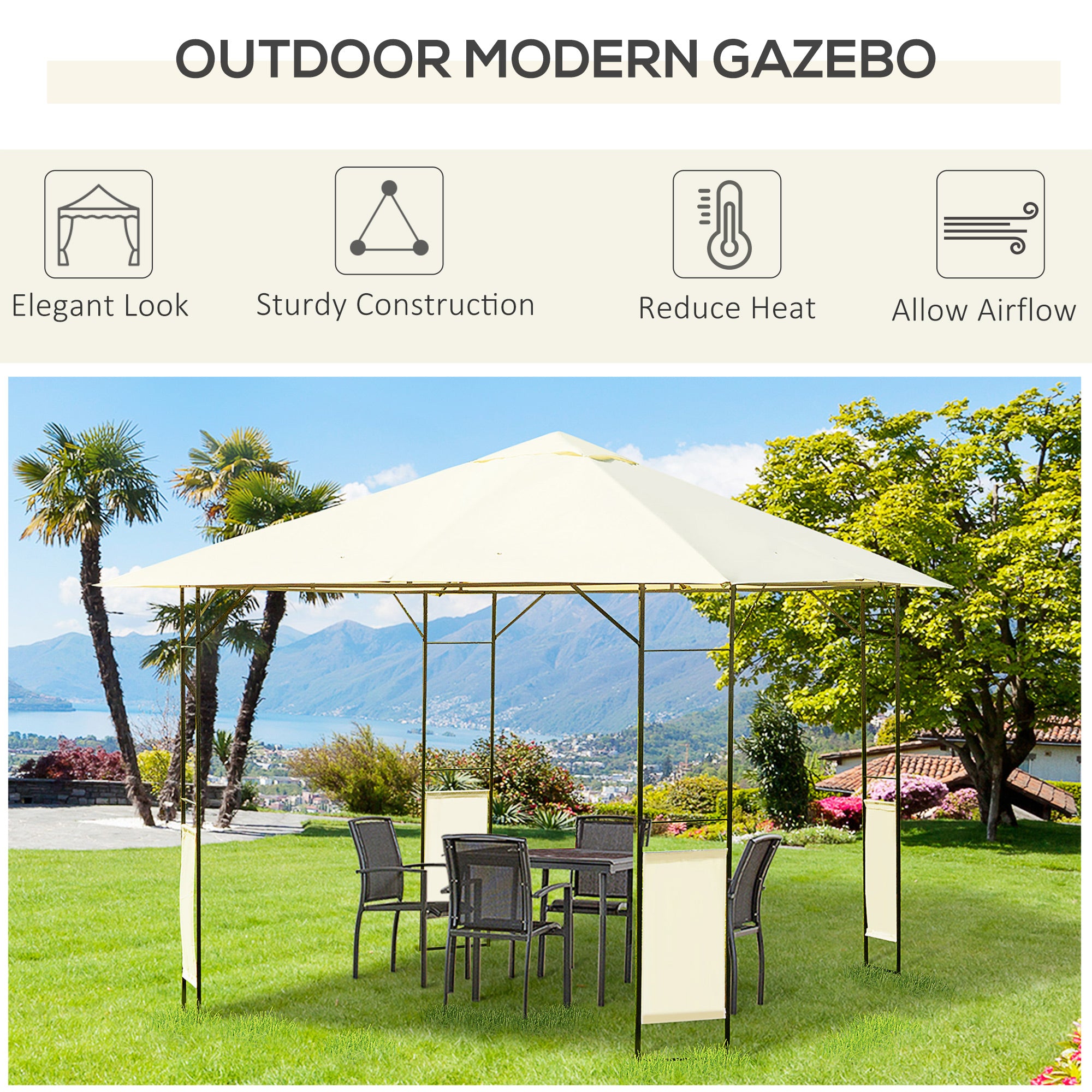 3x3m Garden Gazebo Marquee Steel Frame Water Resistant, Cream