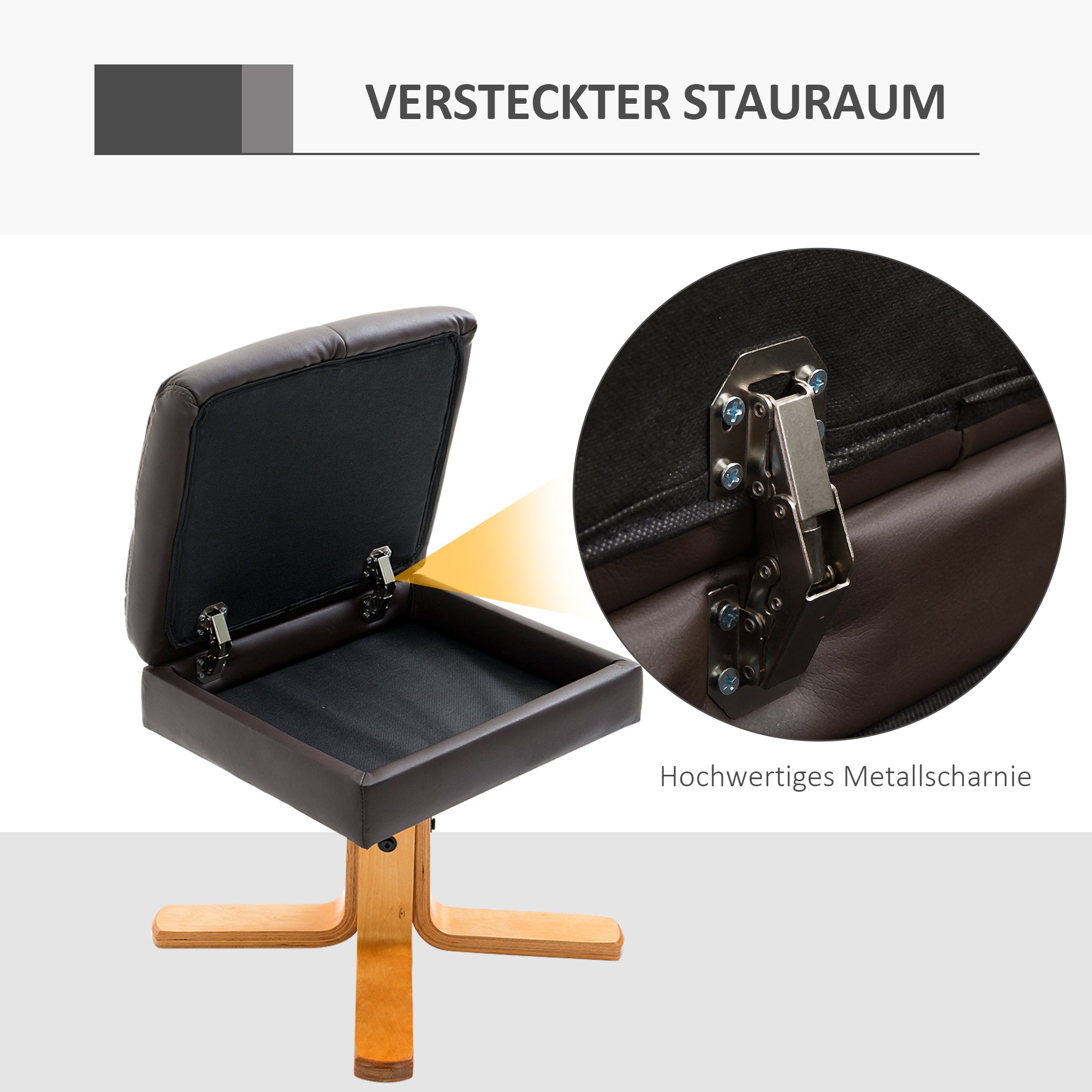 Reclining Armchair Footstool Storage Swivel, PU Wood Frame, Brown