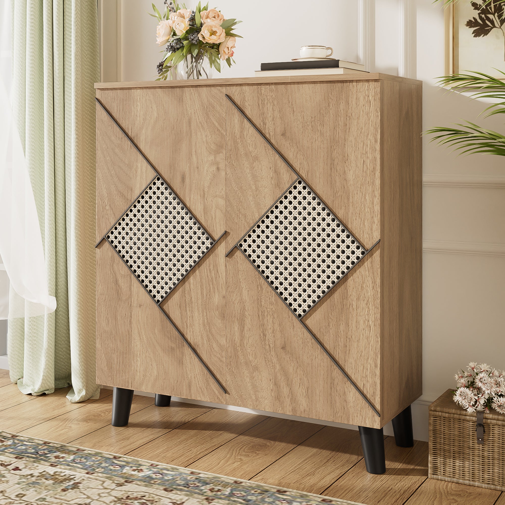 Modern Shoe Cabinet Storage Shelf Decorative Rattan