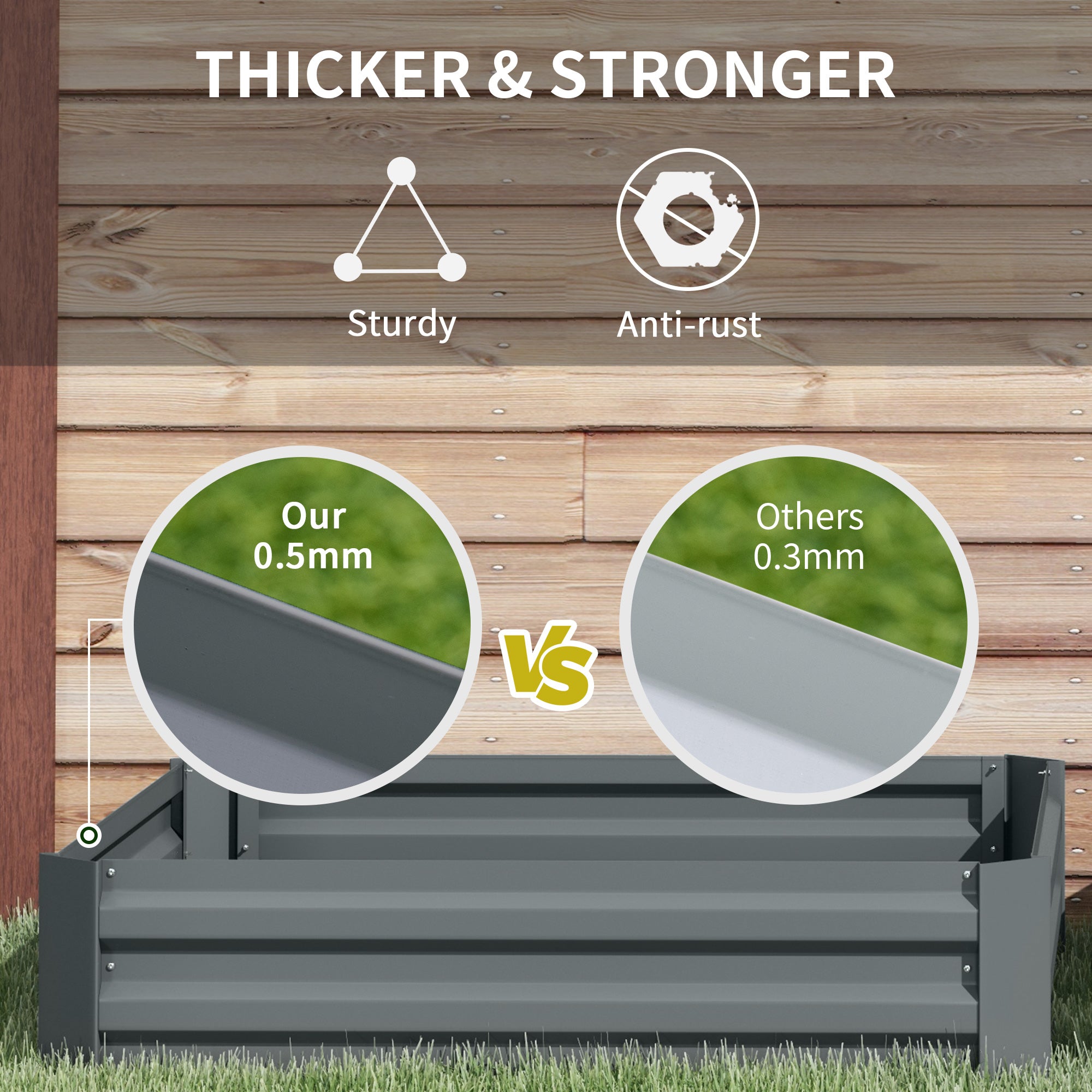 291L Raised Garden Bed, Elevated Galvanised Planter Box for Flowers, Herbs, Dark Grey