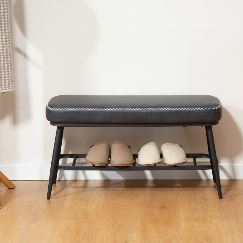 Shoe Storage Bench with Comfortable Cushion, PU Leather - Charcoal Grey