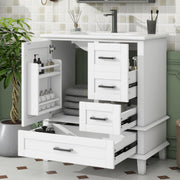 Bathroom Vanity Unit with Ceramic Sink and Three Silent Drawers, White