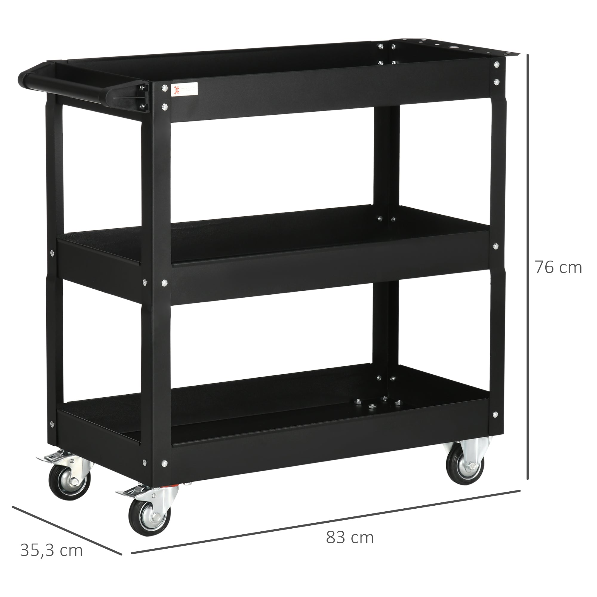DURHAND Workshop Trolley, 3 Shelves, 150 kg, Black Steel