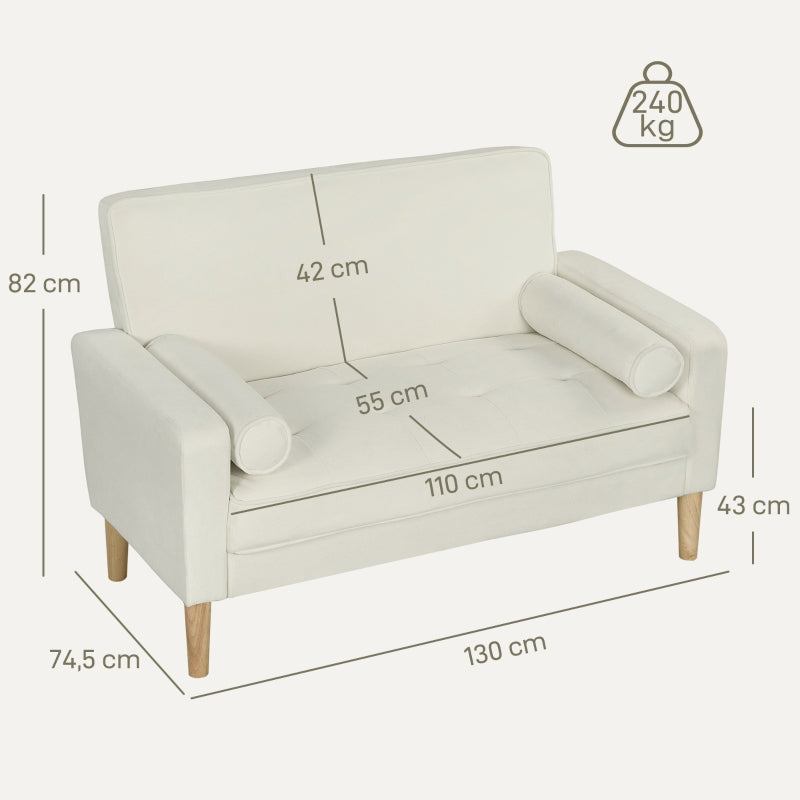 2-Seater Sofa, Upholstered with Rubber Wood Legs, Cream White