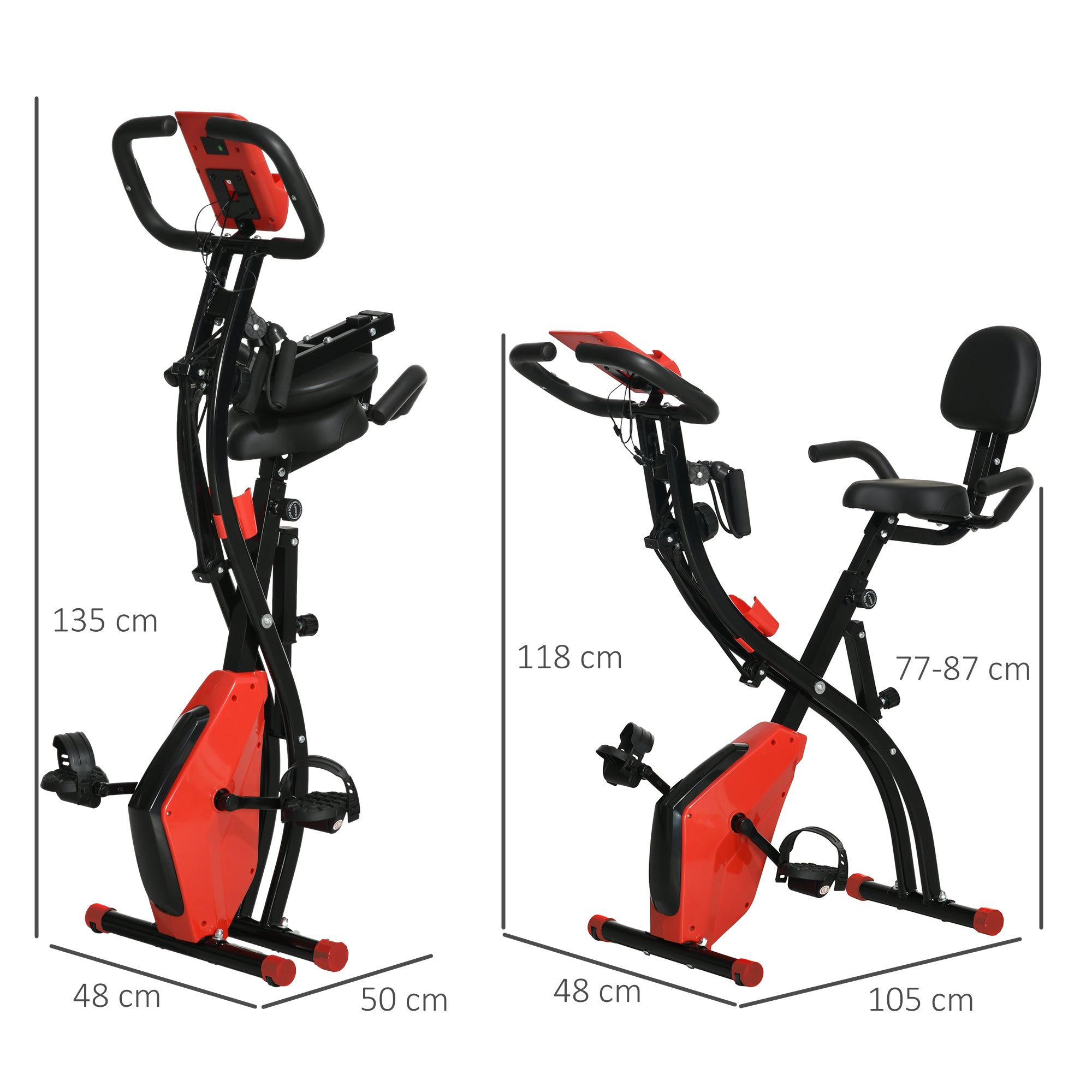 Exercise Bike, Foldable 2-in-1 with LCD & 8-Level Resistance, Tension Ropes