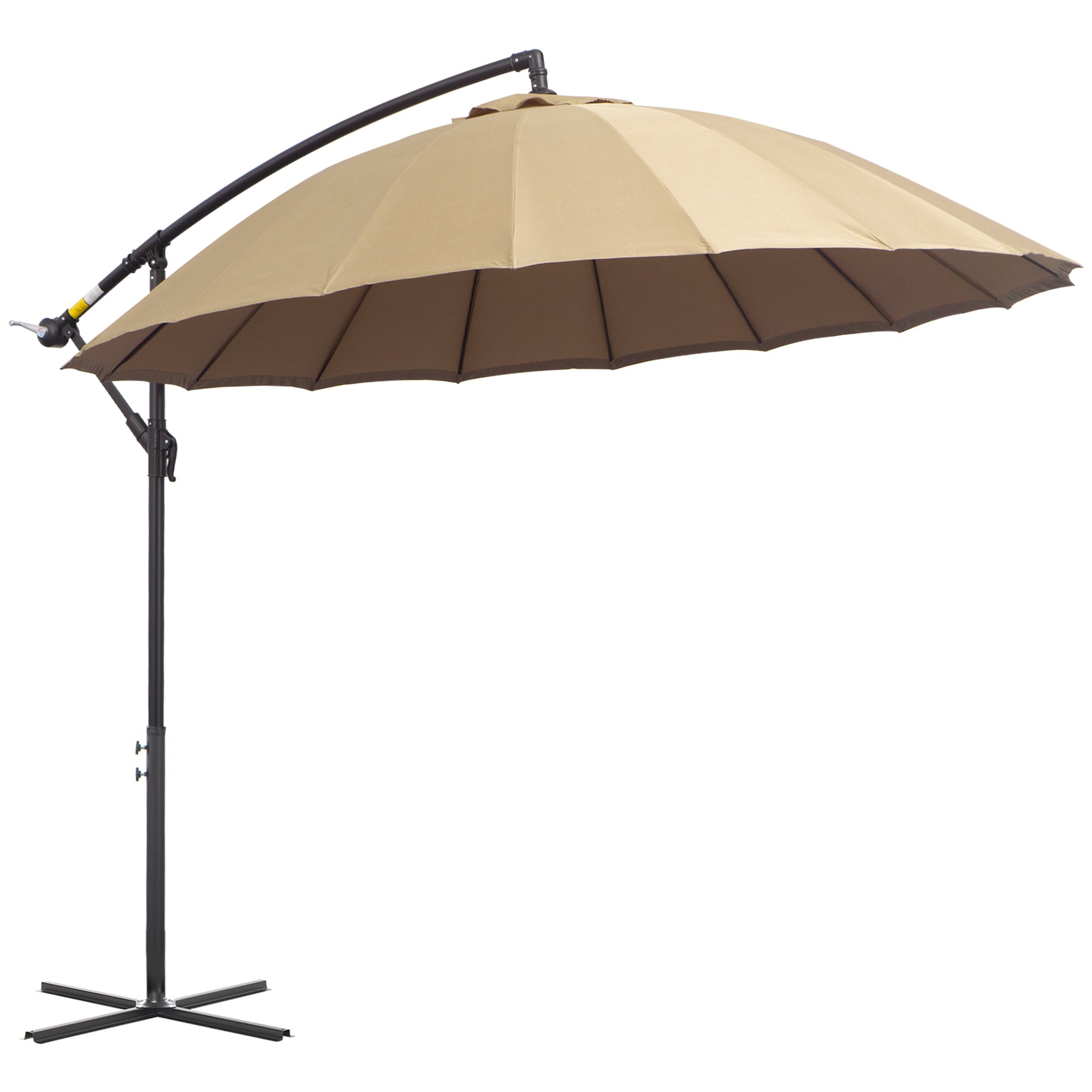 Cantilever Umbrella, 3m Adjustable Angle 18 Ribs & Vents, Khaki